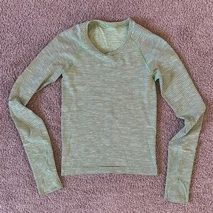 lululemon athletica Swiftly Tech Green and Black Striped Long Sleeve Tee